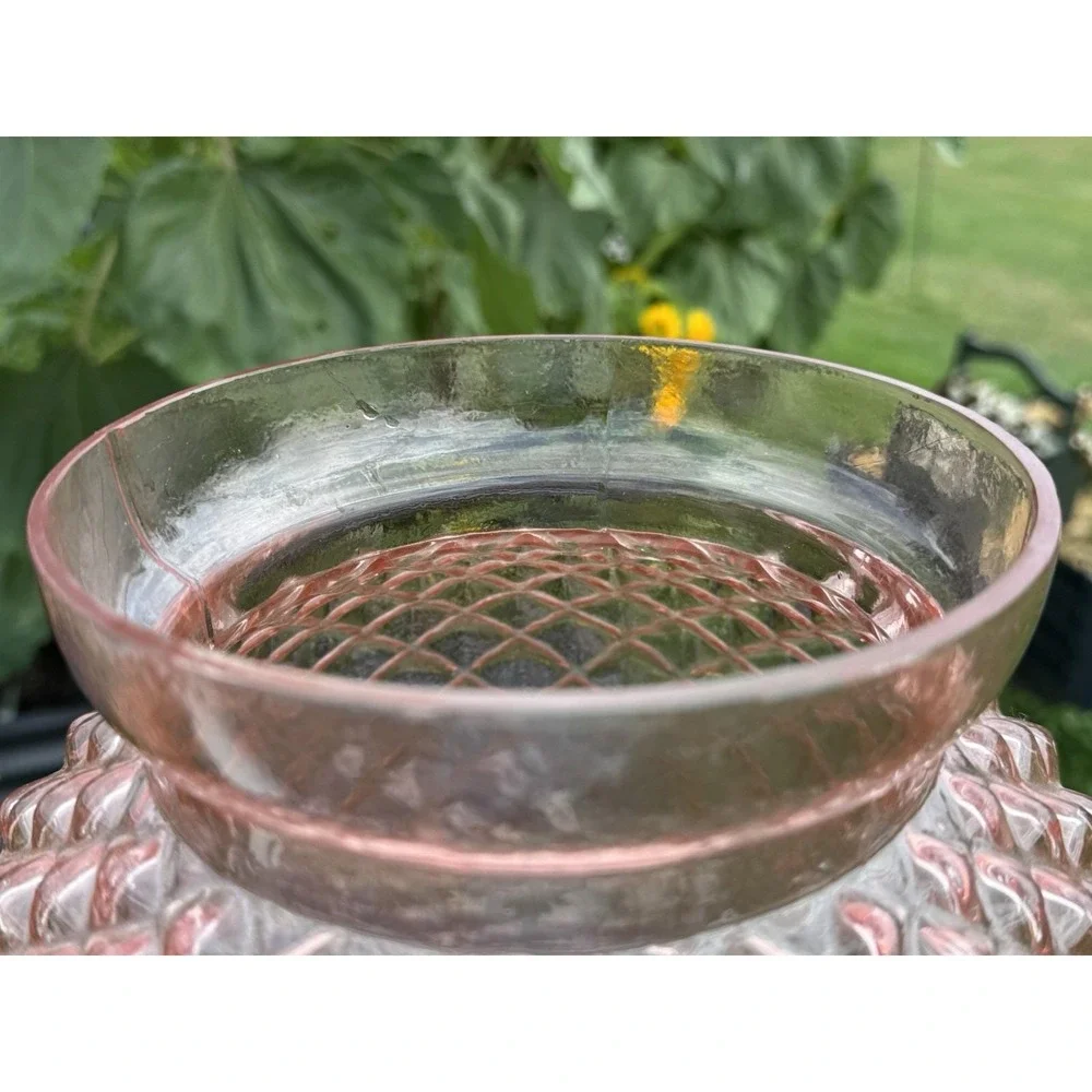 Vtg Depression Glass Large Flared Rim Console Bowl Pink Optic Round Pineapple
